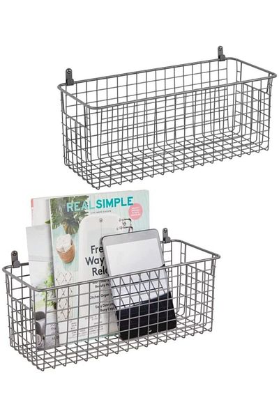 GO DEKOR Metal Gray Wall Shelf – 2-Piece Medium Size Shelf Basket For Hallway, Bedroom And Other Rooms