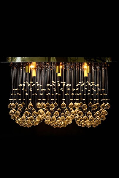 esenavize Modern Tasarım 70x30 Cm / 6 Duylu Lüx Model Misinalı Kristal Taşlı Dikdörtgen Avize