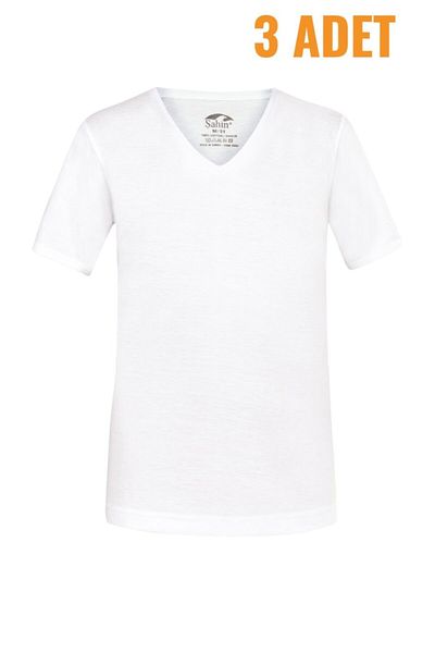 Şahin Tricou alb pentru bărbați, pachet de 3, 100% bumbac, cu decolteu în V, cu mânecă scurtă Shn10070-3 buc.