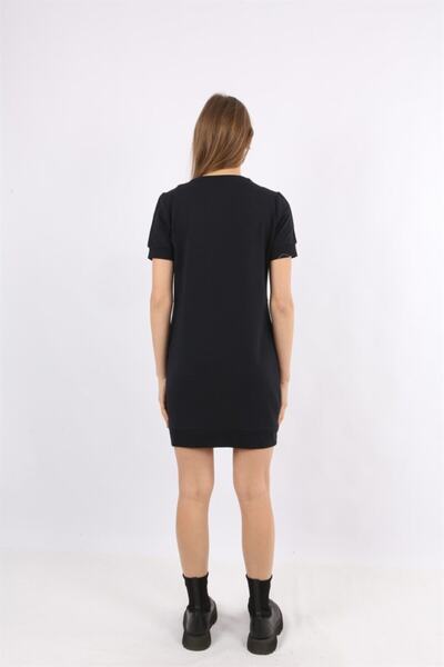 Banadamoda Μπλε ναυτικό κοντομάνικο φόρεμα με τσέπες V λαιμόκοψη