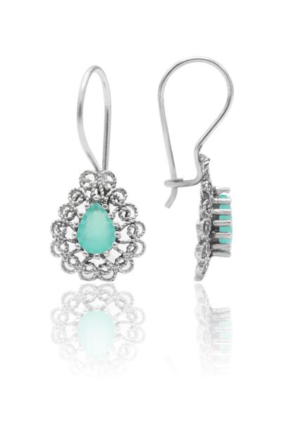 Midyat Nurtaş Gümüş Mavi Topaz Taşlı Damla Model Gümüş Küpe 201020226