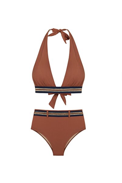 AQUELLA Long Triangle Brown Bikini Set