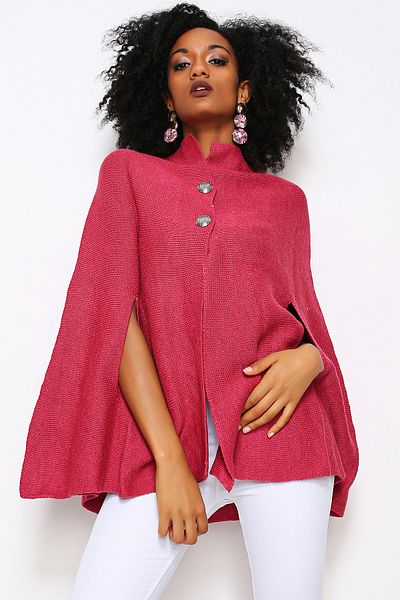 AVORWE Half Shirt Collar Plain Knitwear Poncho