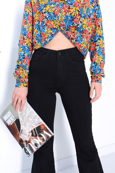 SANTA BELLA Ispanyol Paça Siyah Jean Ekstra Likra Yüksek Bel Uzun Bacak (toparlayıcı)