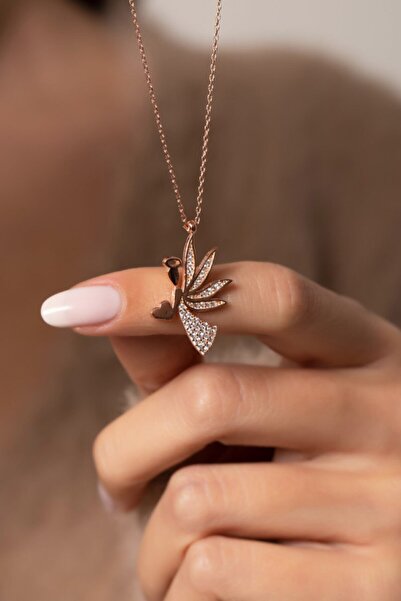 Eva Jewelry Kalp Tutan Melek 14k Rose Gold Kaplama Kadın Kolye
