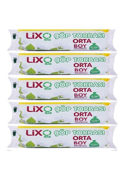 LİXO ÇÖP POŞETLERİ Medium Size Garbage Bag 20 Rolls 5 Pack = 100 Pieces Durable 55x60 Cm 70 Gr Blue