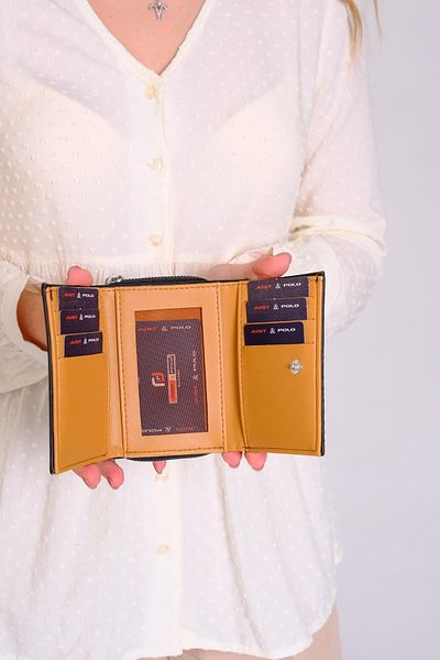 Just Polo Women's Blue 6 Card 1 ID Compartment Embossed Printed Vegan Wallet with Snap Fasteners and Zipper Closure