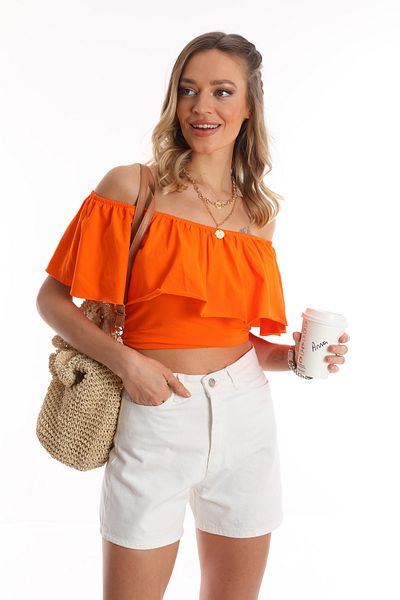 Fav Style Pantaloni scurți din denim cu talie înaltă de damă, albi
