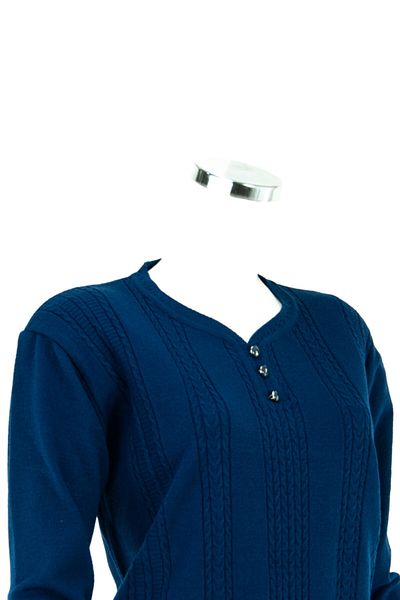 Oppland Pulover țesut cu ghiocei din bumbac lycra cu guler pear albastru pentru femei