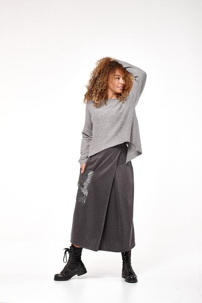 Tiera Styling Kadın Gri Organze Cepli Etek