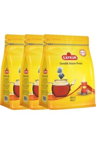 Çaykur كيس شاي مصقول - إبريق شاي سهل، 80 قطعة 400 جرام، 3 قطع