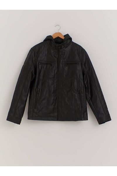 LC Waikiki Palton negru cu aspect de piele pentru bărbați