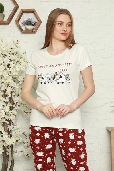 Semm Mix Set pijamale albe cu imprimeu Miel