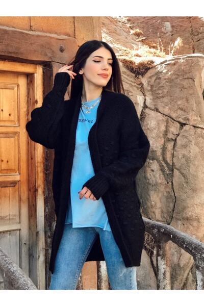 OSY Boutique Cardigan de damă cu modele tricotate cu croială largi - negru