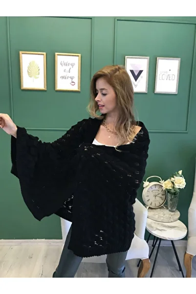 Ocean Openwork Black Knitwear Shoulder Shawl