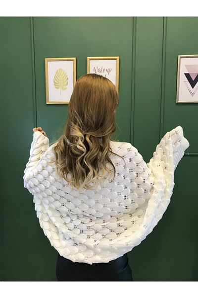Ocean Openwork Cream Knitwear Shoulder Shawl