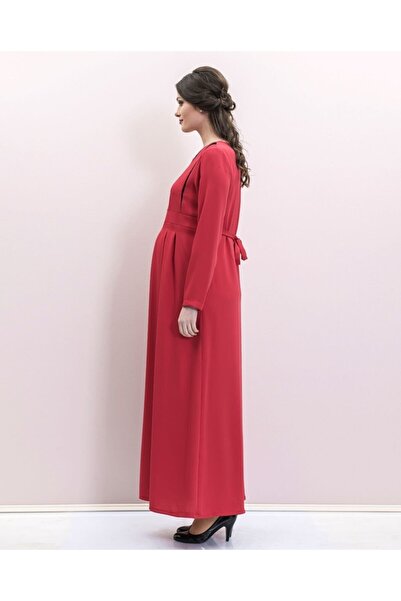 Desen Hamile Giyim Women's Red Lace Detailed Long Sleeve Pregnant Dress