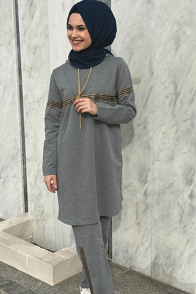 CNG MODA Women's Anthracite Glitter Stripe Tracksuit Set