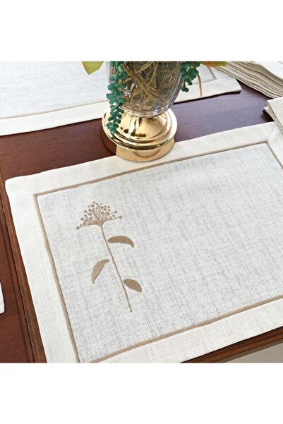 Tezgah İstanbul طقم تقديم أمريكي من الكتان المطرز باللون الكريمي مكون من 8 قطع