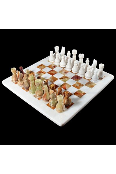 Arı Onyx Kadife Kutulu 40x40 Yeşil - Beyaz Onyx Santranç Takımı
