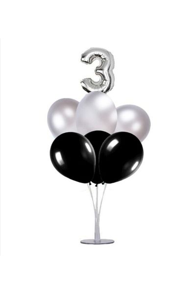 Şeker Adası 3 Year Old Number Foil Balloon Gold Gold 40 Cm, Balloon Stand, 6 Balloons, Birthday, Anniversary, Party
