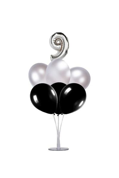 Şeker Adası 9 Years Old Number Foil Balloon Gold Gold 40 Cm, Balloon Stand, 6 Balloons, Birthday, Anniversary, Party