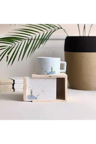 MOBGİFT Ahşap Kutusunda Küçük Prens Tasarımlı Kupa Sürpriz Hediyeli