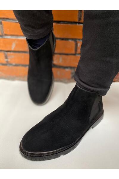 By ÖRS shoes Unisex Siyah Süet Chelsea Kışlık Bot