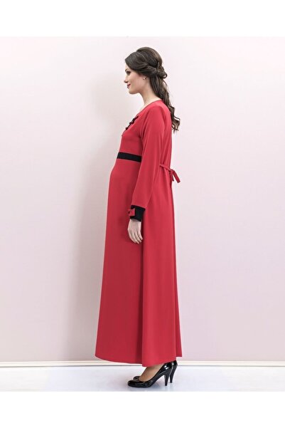 Desen Hamile Giyim Women's Red Two Color Combination Long Maternity Dress