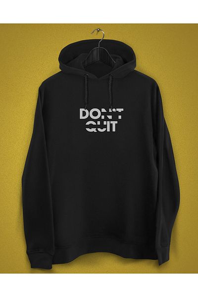 YEACHY Ανδρικό φούτερ με στάμπα με κουκούλα Dont Quit σε μαύρο χρώμα