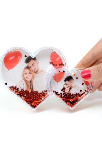 Nobbystar Fotoğraflı Çift Kalp Kar Küresi Fotoğraf Çerçevesi