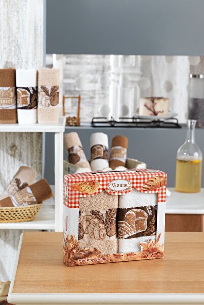 Berra Concept طقم مناشف مطبخ من قماش الجاكار القطني مكون من 6 قطع باللون البني