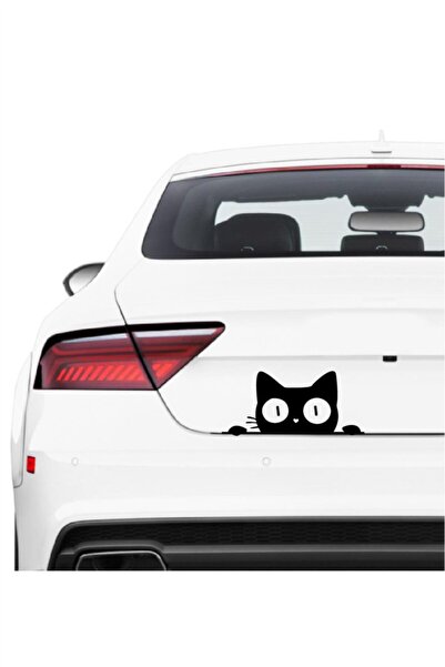 Quart Aksesuar Kedi Bagajdan Bakan Kedi Sticker Araba Oto Cam Sticker Siyah 25 X 11 Cm