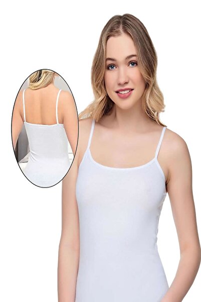 Alışveriş Meydanı قميص داخلي نسائي من الليكرا مزين بأشرطة رفيعة باللون الأبيض