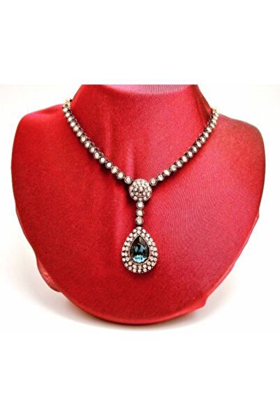 Aşina Gümüş Yeni Yıl Hediyesi Muhteşem Yüzyıl Damla Mavi Safir Mavi Kolye