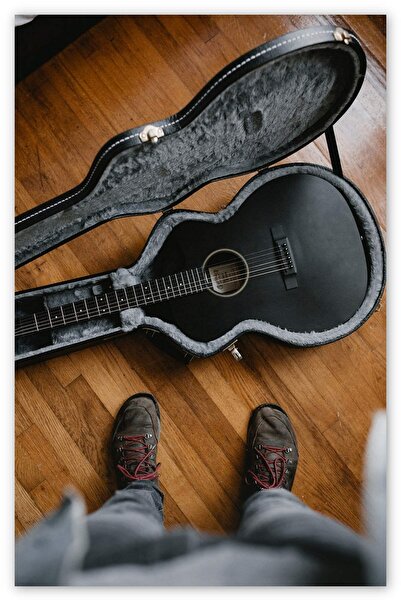 Cakatablo Ahşap Tablo Açık Siyah Gitar Kutusu Ve Ayakkabılar (25x35 Cm Boyut)