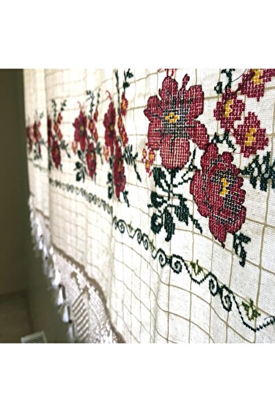 Yavuz Tekstil Kanaviçe Işlemeli Dört Farklı Renk 150 cm X 180 cm Pamuk Perde