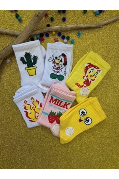 çorapdunyam جوارب تنس نسائية منقوشة ومعطرة مكونة من 6 قطع Mv5574