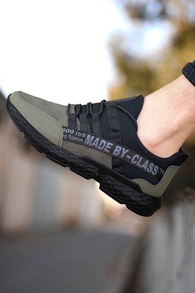 Riccon Khakifarbene Leder-Sneakers für Herren 0012SANTO