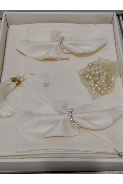 ZeynoÇeyiz Colber Masa Örtüsü Takımı Krem 12 Kişilik 26 Parça Krem Kutulu