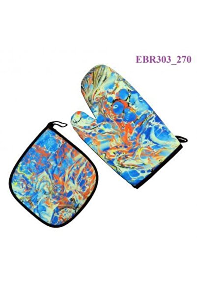 Ebru Pattern 2-Piece Kitchen Set (glove-holder)