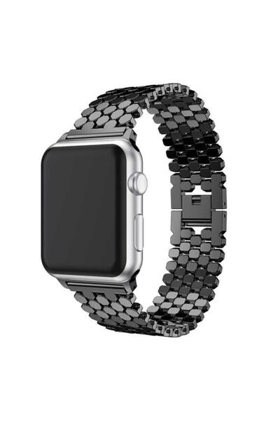 UnDePlus Apple Watch Kordon 44mm Bal Peteği Metal Kordon Siyah