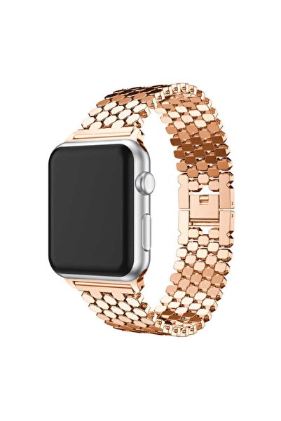UnDePlus Apple Watch Kordon 44mm Bal Peteği Metal Kordon Rose Gold
