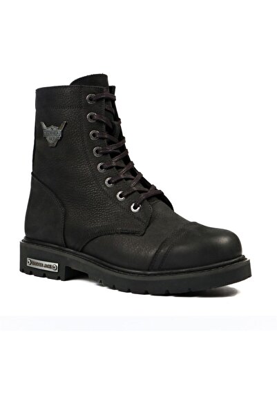 Hammer Jack 18505 Erkek Siyah Hakiki Deri Kışlık Kalın Taban Kauçuk Kaymaz Yarım Postal Bot Ayakkabı