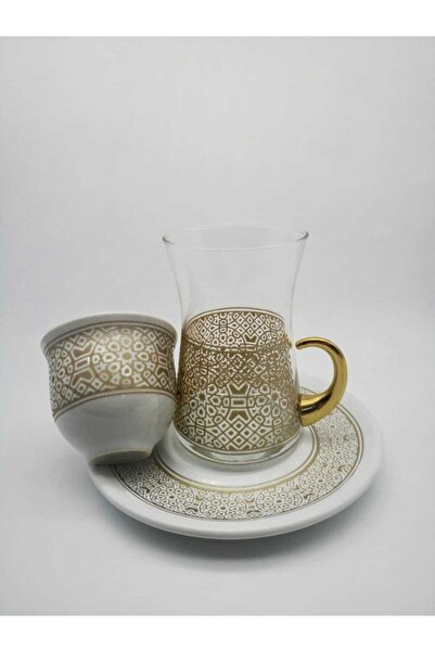 ÖzcamKristal 18 Parça 6 Kişilik Desenli Çay Takımı