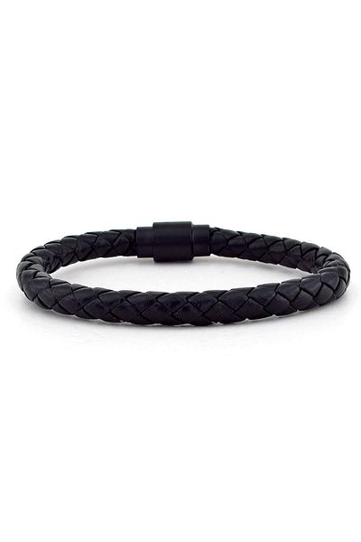 Solfera Full Black Leather Men's Bracelet Magnet Clip Bt055