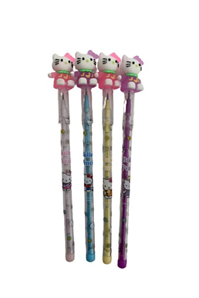 Karışık Hello Kitty Başlı 4 Adet Bitmeyen Kurşun Kalemler Figürlü Kurşun Kale...
