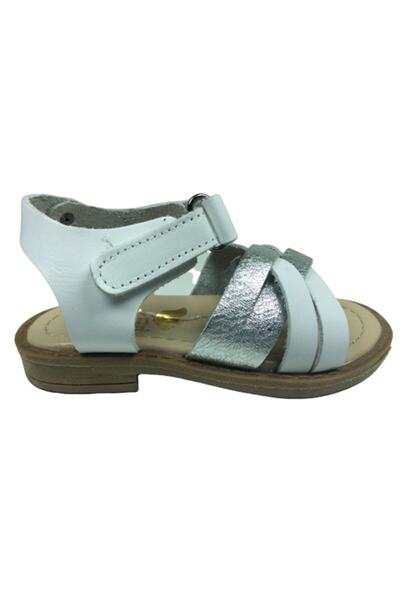 Turkuaz Bebe kız Çocuk Sandalet  beyaz Gümüş Önü Çapraz Atkılı Bilekten Cırtl...