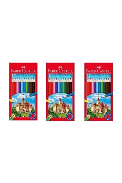 Faber Castell Cardboard Box Crayons 12 Colors Full Size 3 Pieces