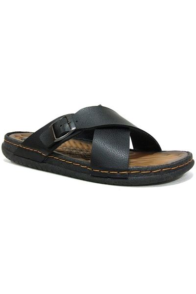 GEZER Men's Black Buckle Anatomical Slippers Oztshoes 11653